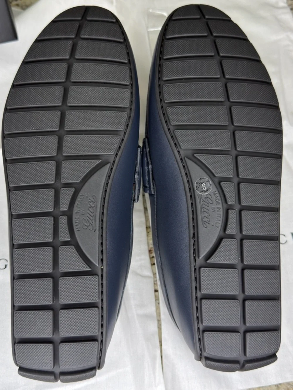 GUCCI Navy GG Microguccissima Leather Driver Loafer Size IT 6 Box Made Italy New